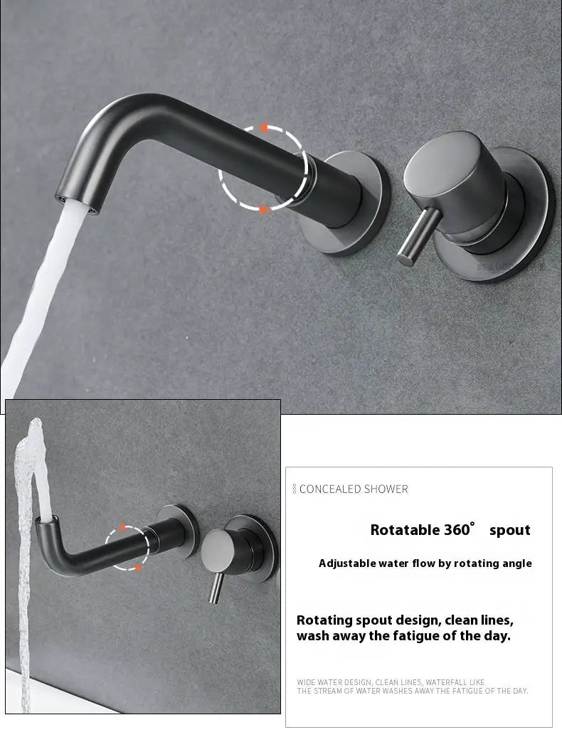 Brushed Gold Concealed Wall-Mounted Bathtub Faucet Gun Grey