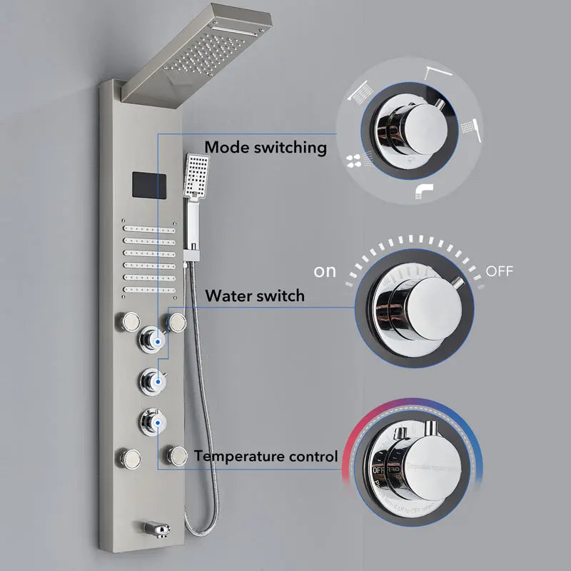 Led Shower Panel Waterfall Rain Temperature Digital Display