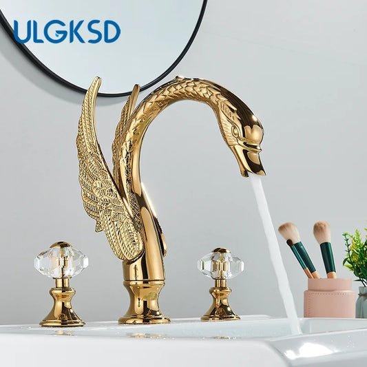 Golden Bathroom Faucet Swan/Bird Shape Basin Faucet Tap