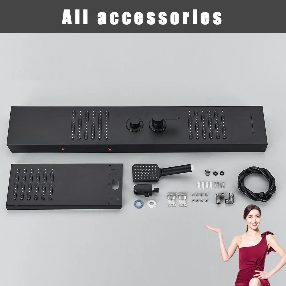 Rozin Black Shower Column Led Rainfall Bathroom Faucet