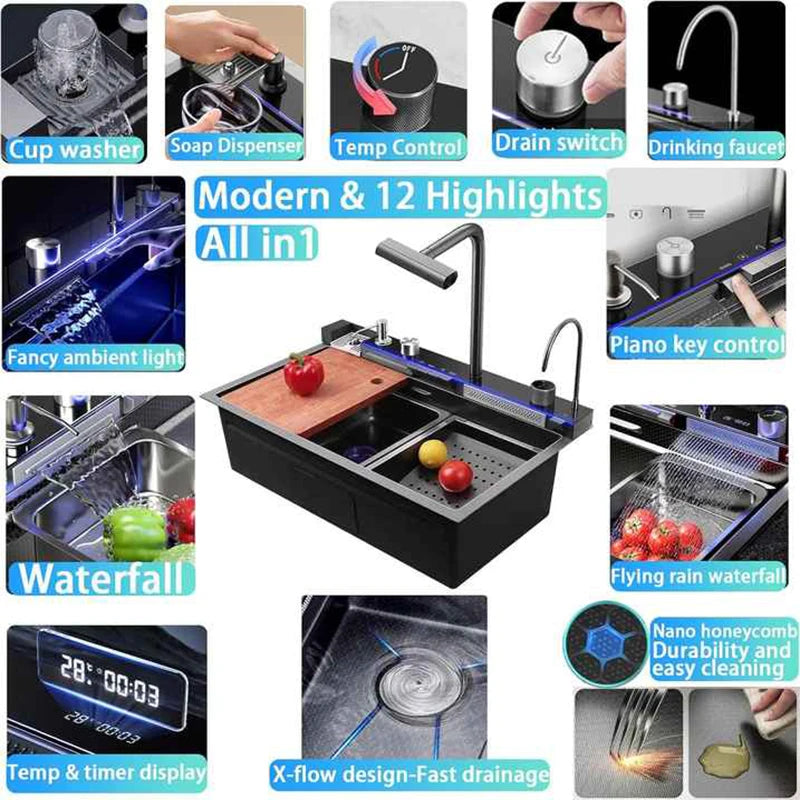Nano Black Sink Large Slot Integrated Digital Display