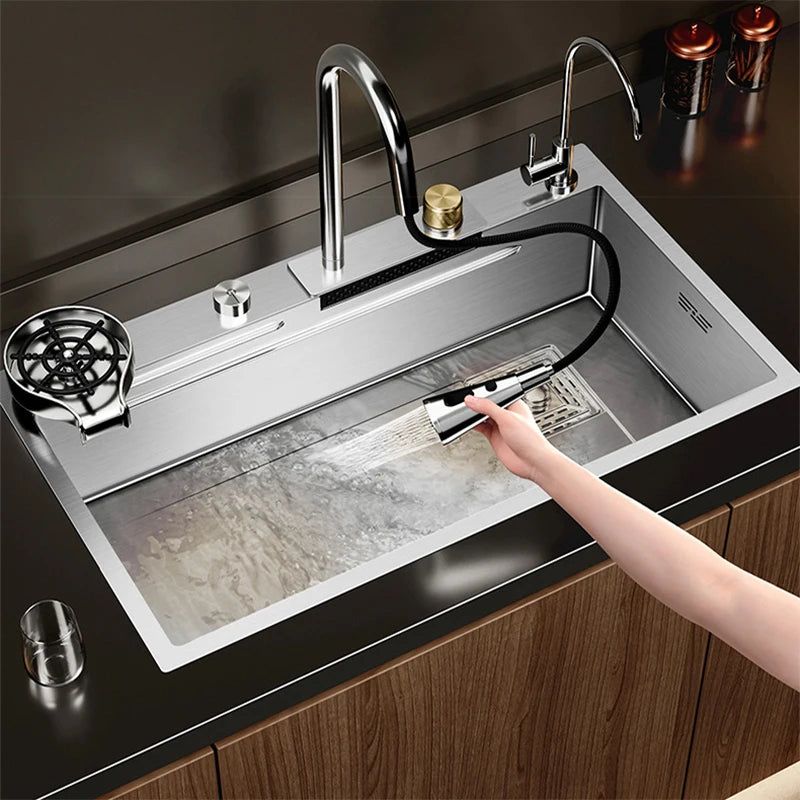 Brushed Nano Sink Waterfall Faucet Large Bowl Cup
