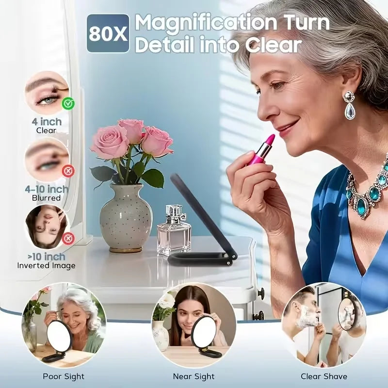 Hd Double-Sided Makeup Mirror 1x/80x Magnification Handheld