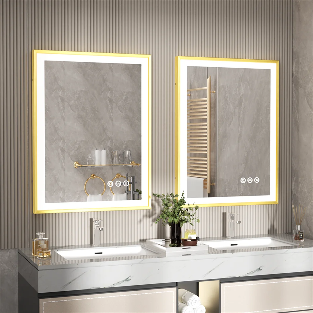 Luvodi Illuminated Bathroom Mirror Gold Frame Wall Mounted