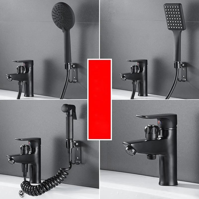 Brass Bathroom Basin Faucet Black Handle Tap Sink