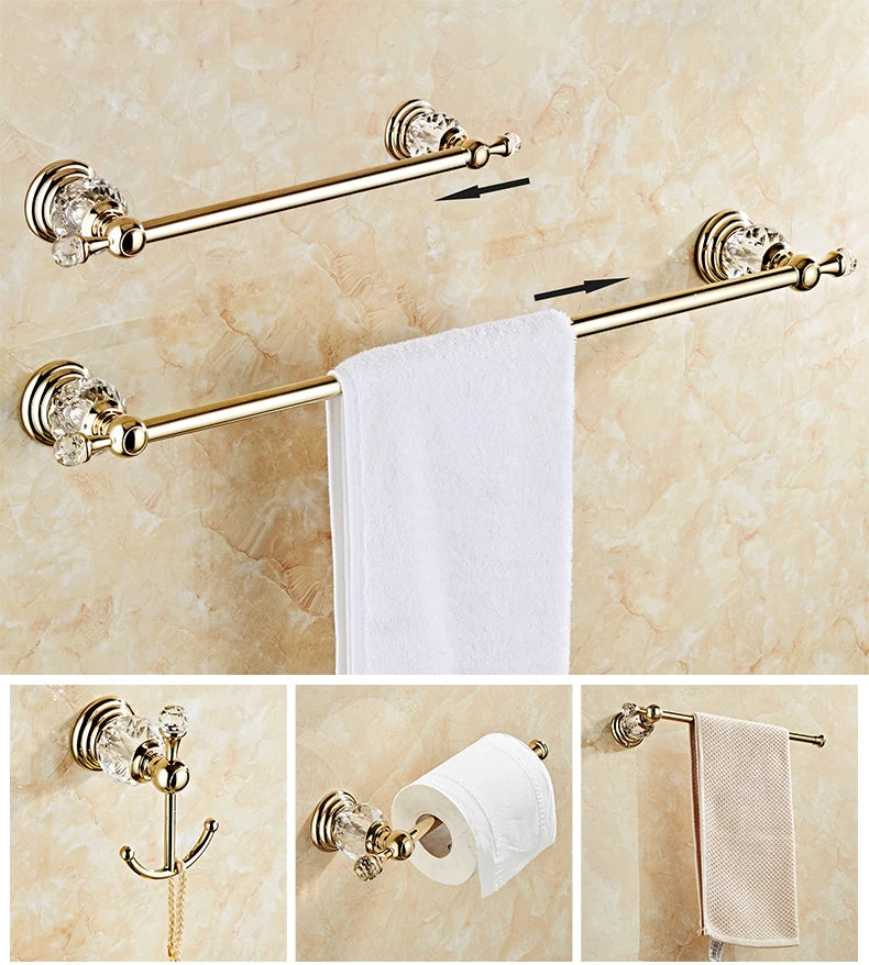 Ellen Golden Crystal Bathroom Hardware Adjust Towel Rack