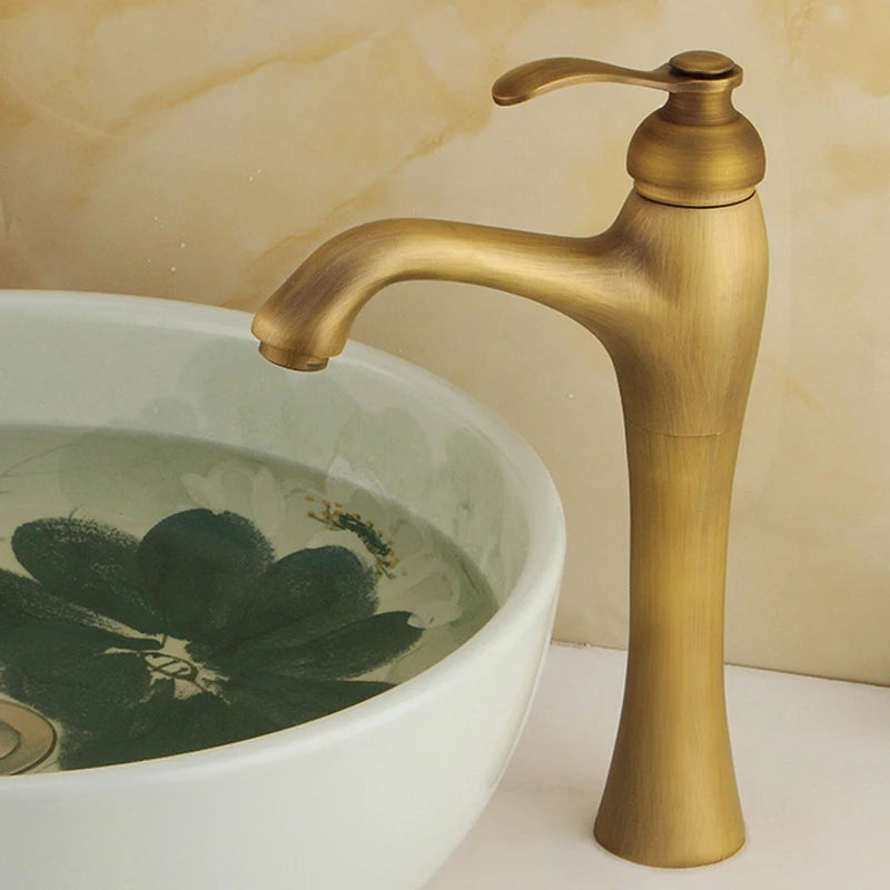 Antique Brass Hole Bathroom Sink Faucet Cold Water