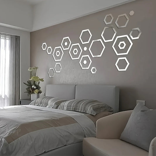 Hexagonal 2d Acrylic Wall Mirror Sticker Diy Geometric