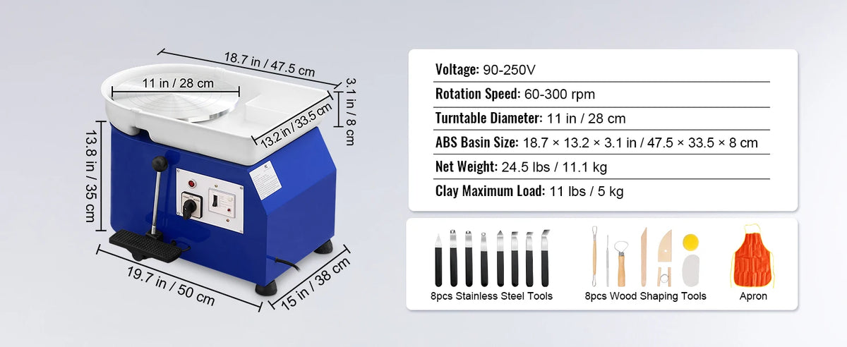 Succebuy 11in Pottery Wheel Ceramic Forming Machine Adjustable