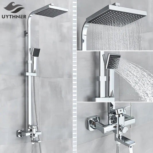 Uythner Bathroom Chrome/Black Shower Faucet Rotate Tub Spout