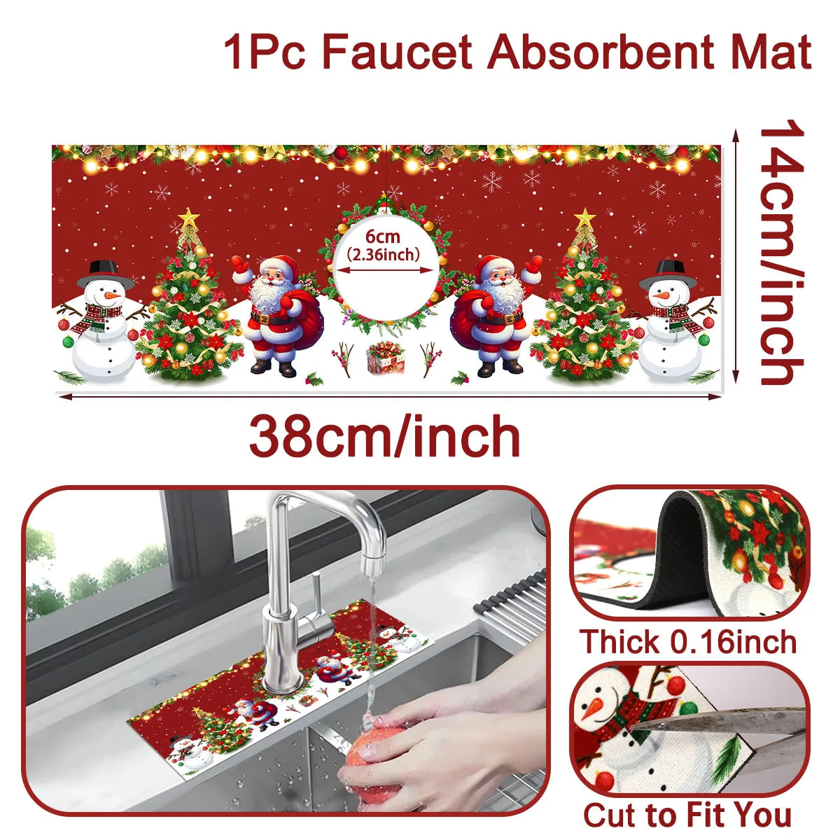 Christmas Absorbent Mat Bathroom Sink Faucet Mats Non