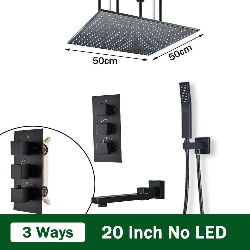 Rozin Brass Thermostatic Shower Faucet Black 40 80cm