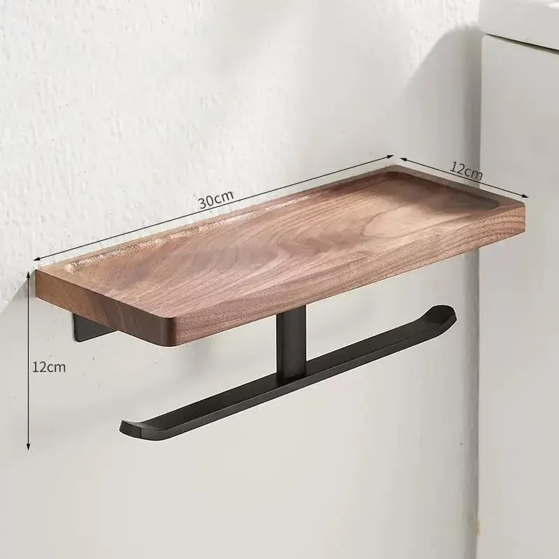 Walnut Wood Black Bathroom Hardware Bathroom Towel Rack