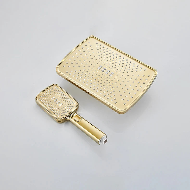 Square Thermostatic Bathroom Shower Quality Brass Cold Gold
