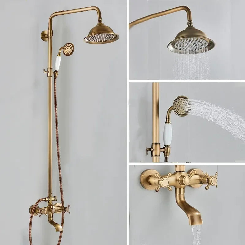 Antique Brass Shower Faucets Rainfall Shower Head Brass