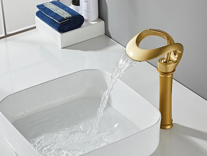 Black Bathroom Basin Taps Handle Waterfall Faucet Solid