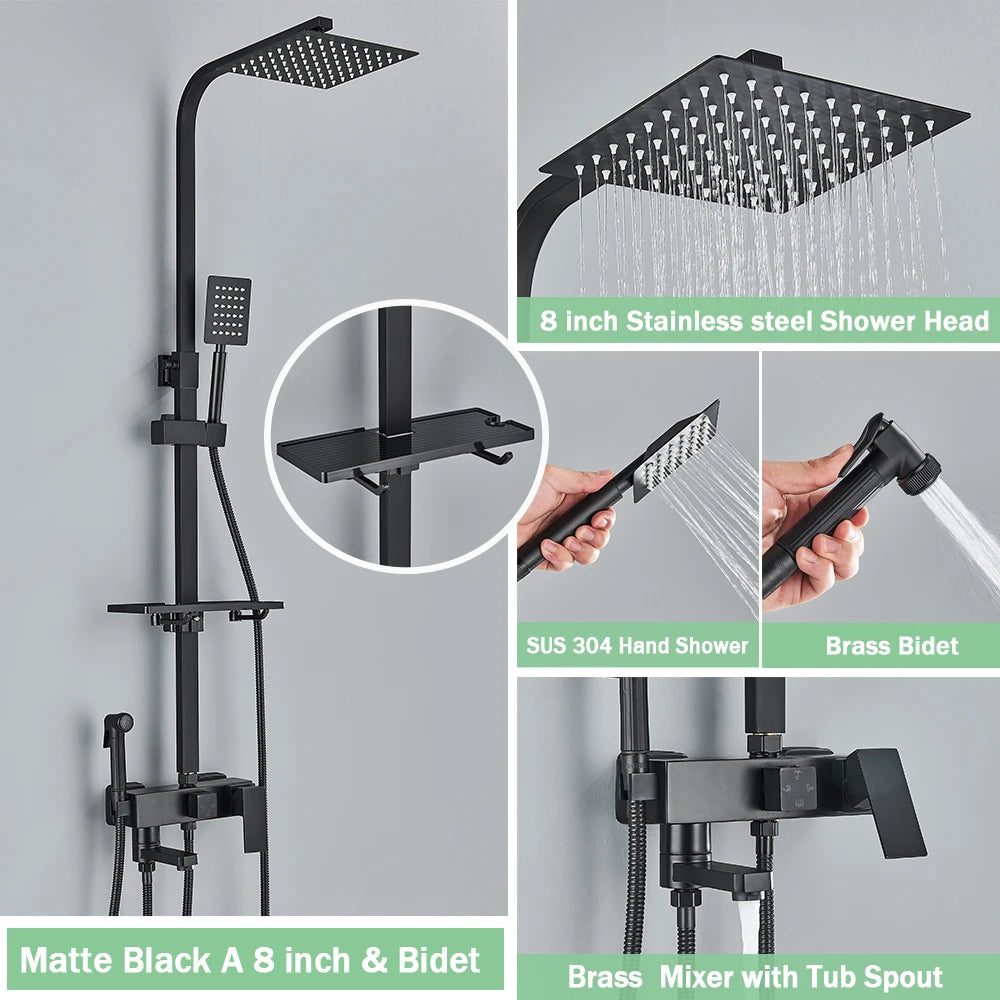 Rozin Rainfall Bathroom Shower Faucet Bidet Mixer Tap