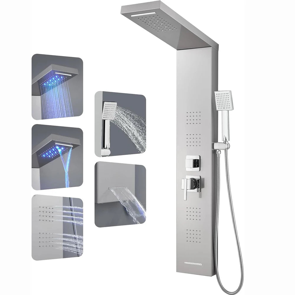 Shinesia Led Shower Panel Rainfall Bathroom Column Mixer