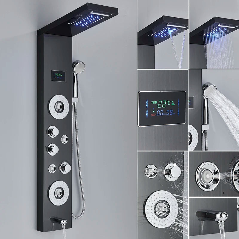 Led Shower Panel Faucet Rainfall Headshower Spa Massage