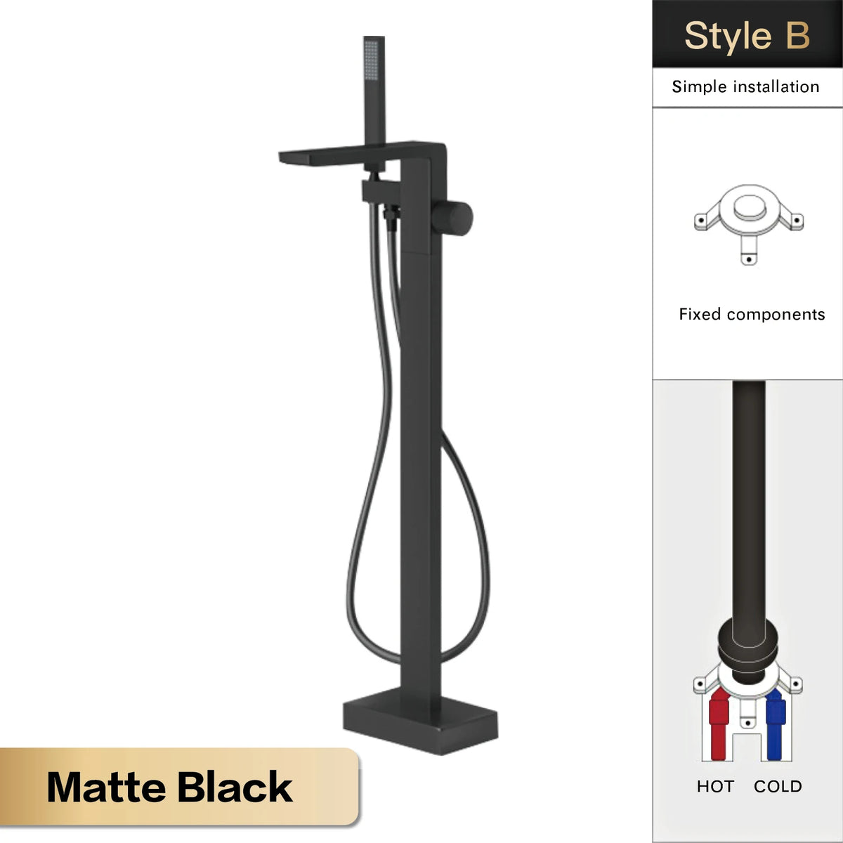 Luxury Black Brass Bathroom Faucet Floor Standing Design