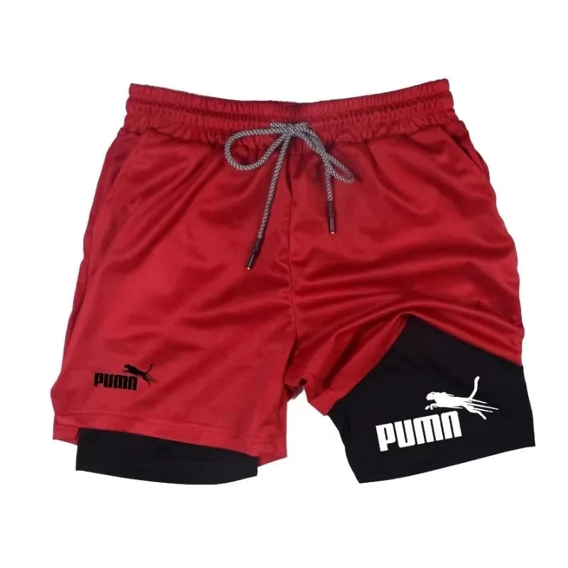 Men Summer Breathable 2-In-1 Double-Layer Compression Shorts