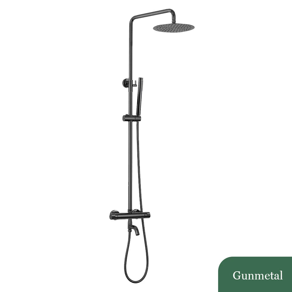 Brushed Rose Gold Thermostatic Exposed Shower System Rainfall
