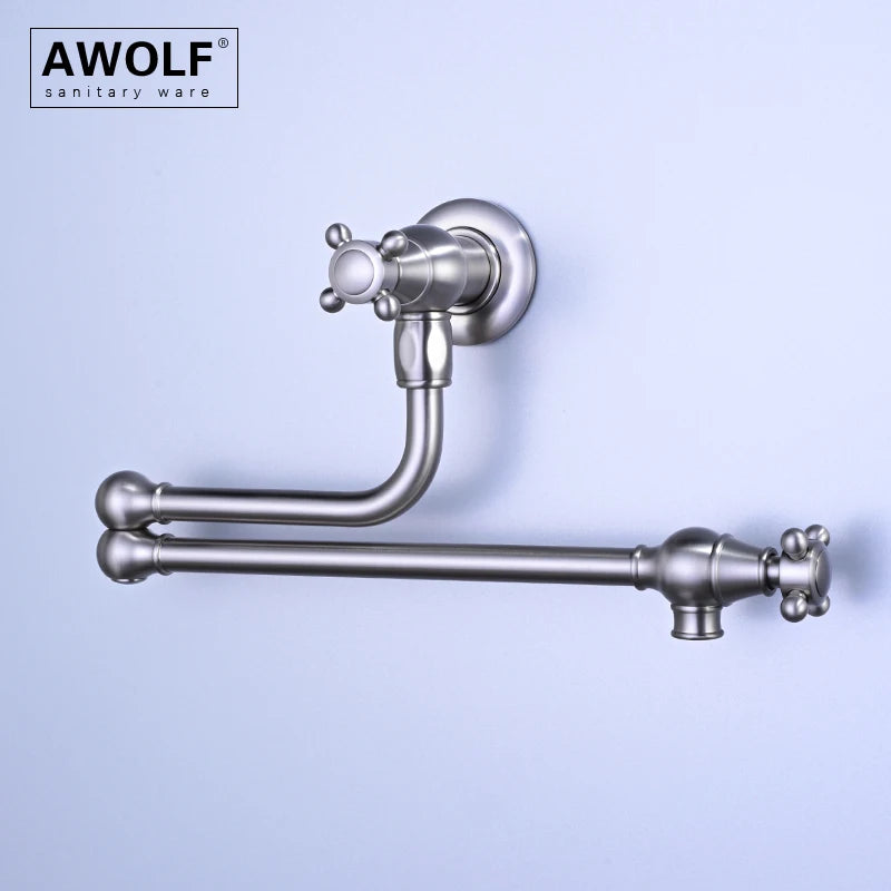 Awolf Solid Brass Pot Filler Brushed Grey Folding