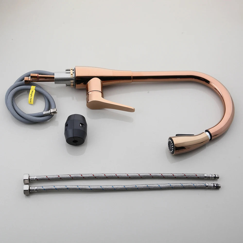 Kemaidi Rose Gold Sink Faucet Black Handle Pull
