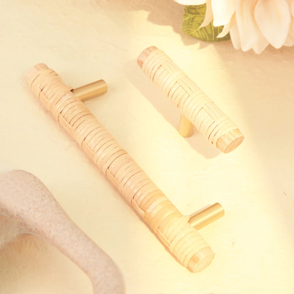 Wooden Rattan Cabinet Door Handles Unique Drawer Pulls