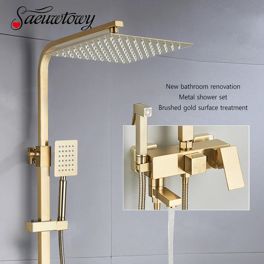 Brushed Golden Shower Faucet Bathroom Rainfall Shower Wall