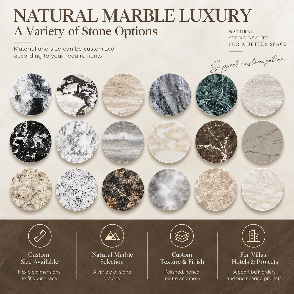 Any Size Custom Luxury Natural Stone Bathroom Vanity