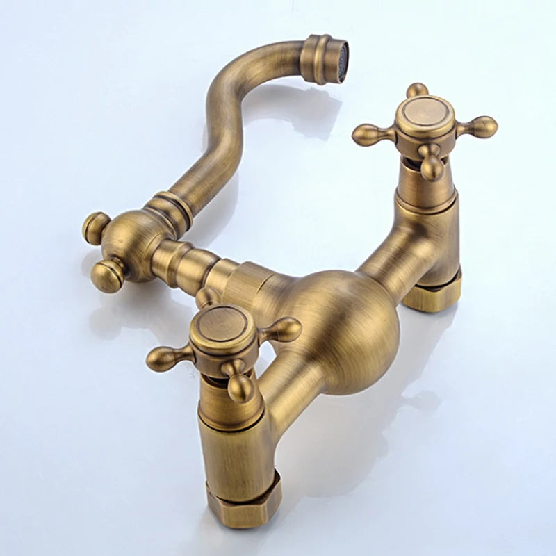 Antique Brass Wall Mounted Bathroom Sink Faucet 360