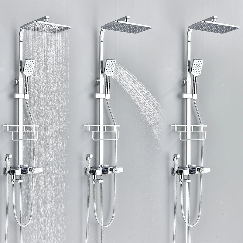 Black Digital Display Thermostatic Shower Faucets Rainfall Shower