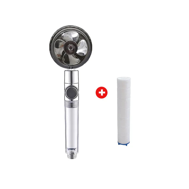 Powerful Pressurized Shower Fan Filter Showerhead One Touch