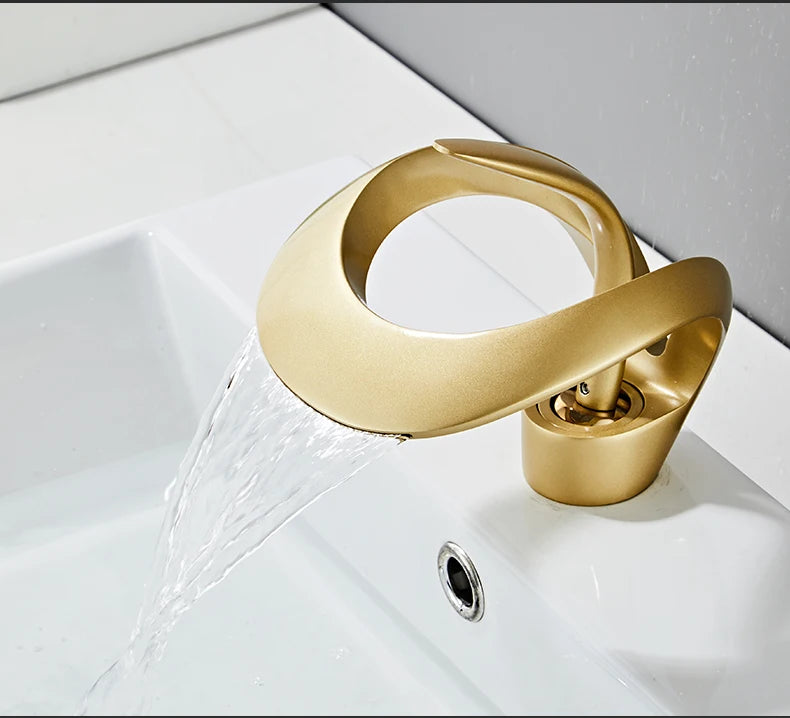 Black Bathroom Basin Taps Handle Waterfall Faucet Solid