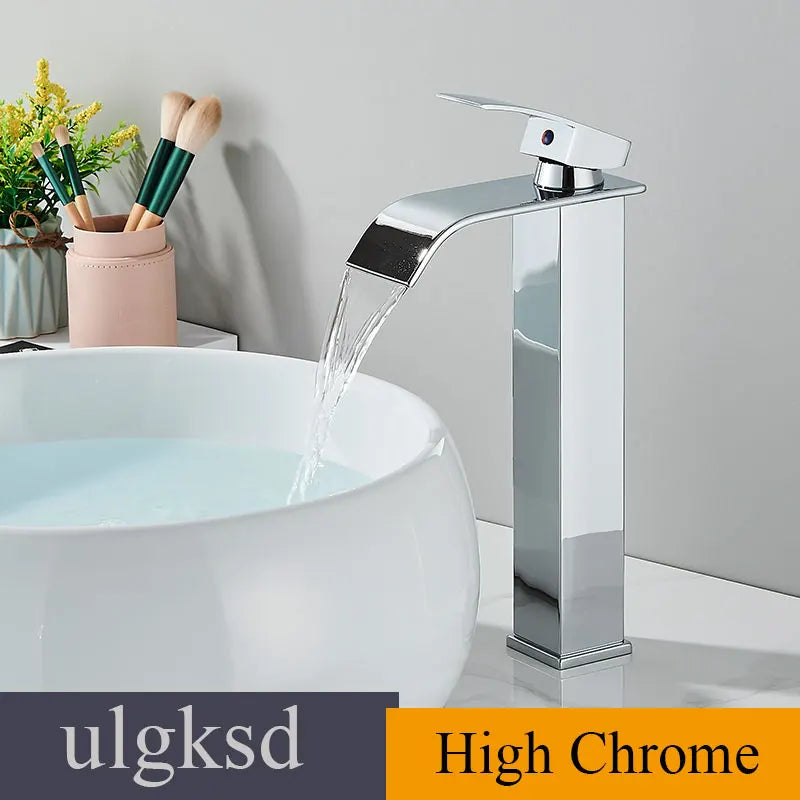 Waterfall Bathroom Basin Sink Faucet Handle Mixer Tap