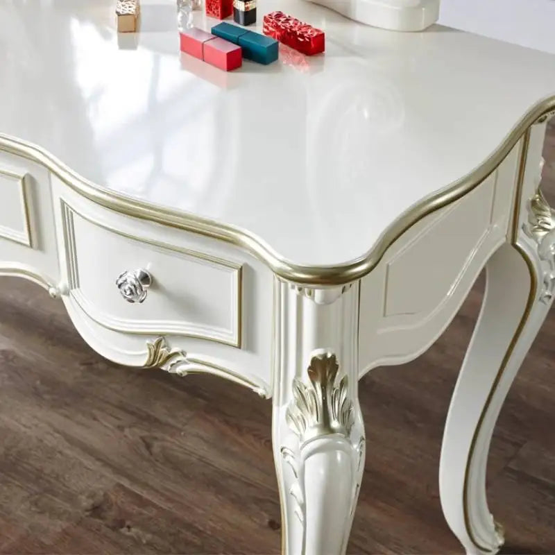 European Decor Makeup Vanity Desk Wooden Drawer White