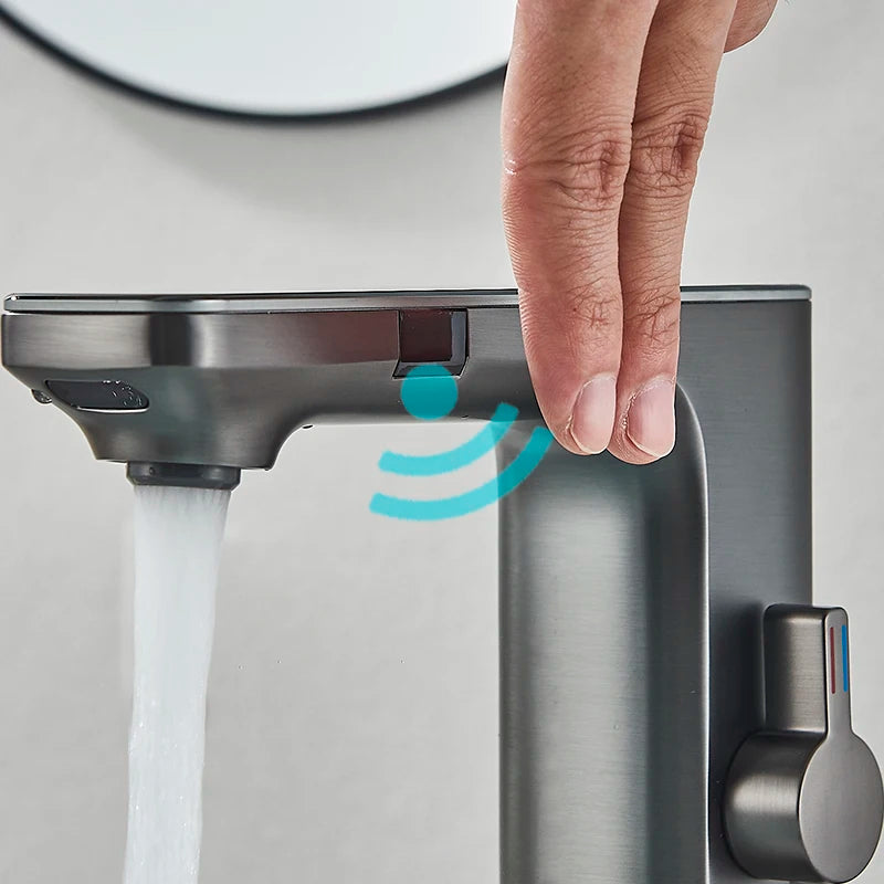 Luxury Silver Gray Smart Lcd Daul Sensor Bathroom