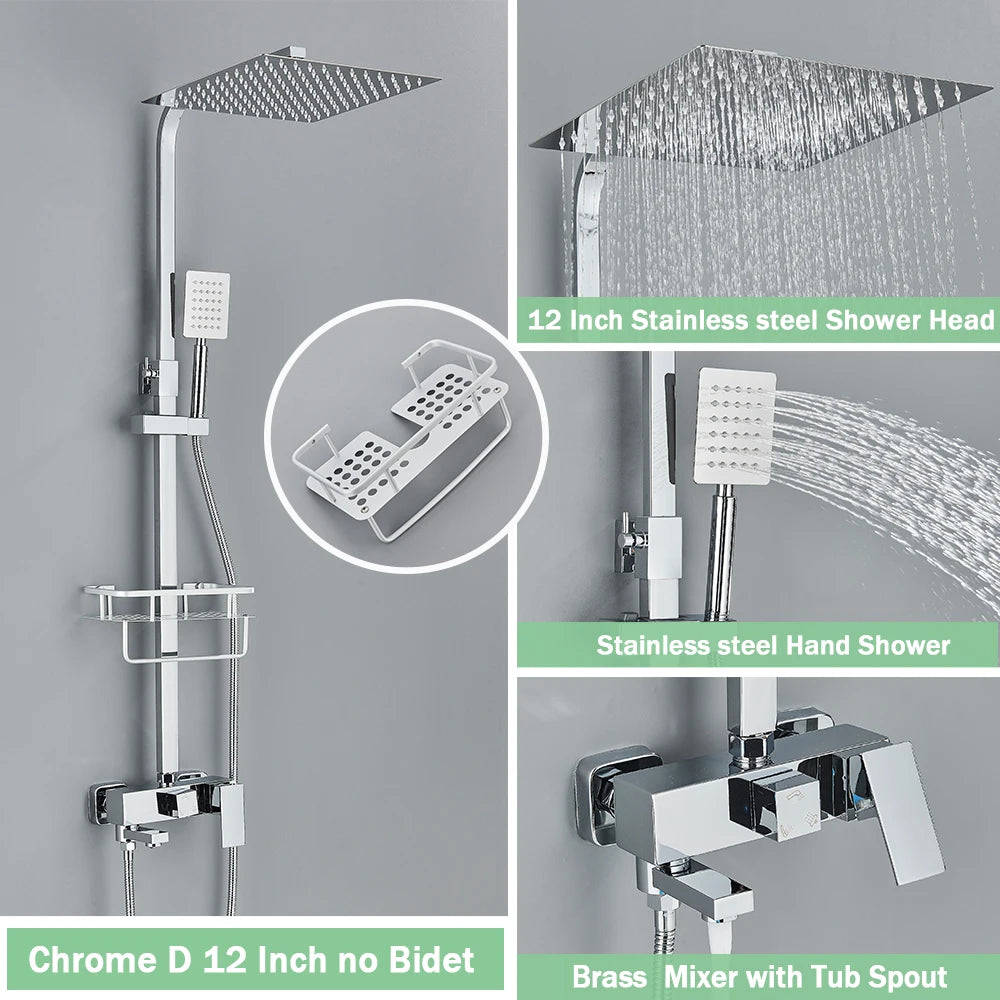 Rozin Rainfall Bathroom Shower Faucet Bidet Mixer Tap