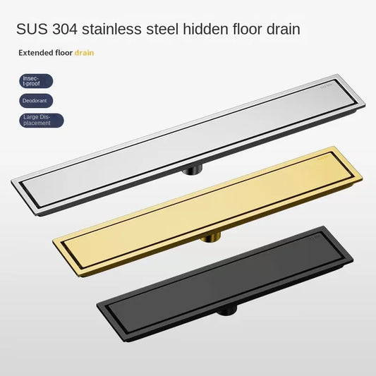 Invisible Tile Floor Drain Brshed Gold Black 304