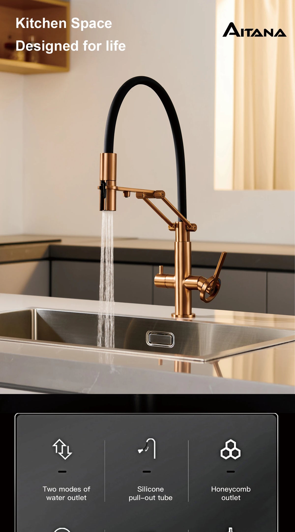 Gun Gray Brass Island Style Faucet Filtered Water