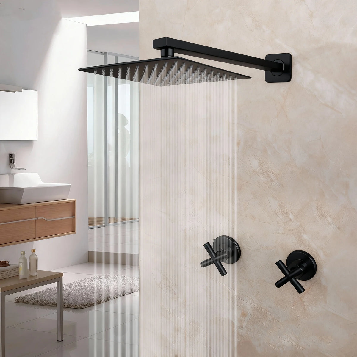 Jieni Inch Brushed Gold Rainfall Shower Faucet Sets