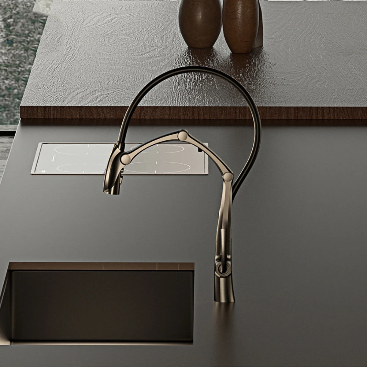 Luxury Brass Gun Gray Faucet Digital Display Intelligent