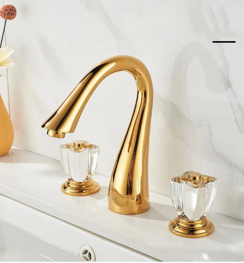 French Brass Bathroom Gold Three-Hole Basin Faucet Cold