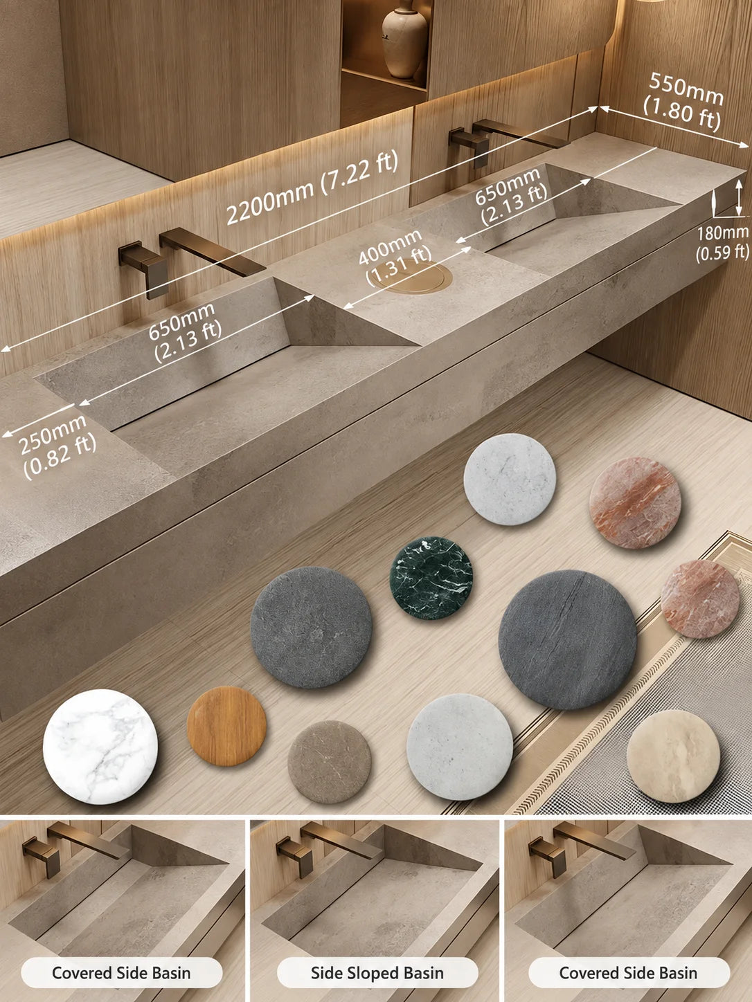 Any Size Custom Luxury Natural Stone Bathroom Vanity
