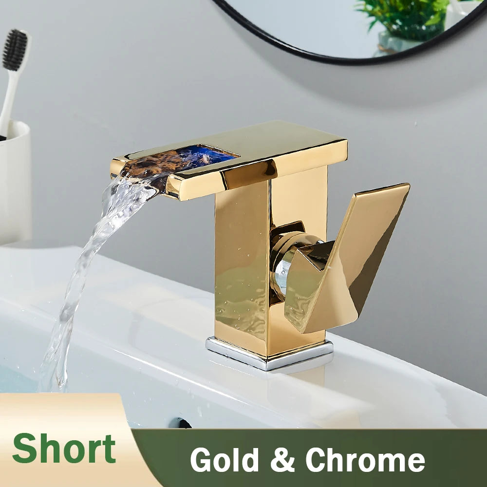 Rozin Led Bathroom Basin Faucet Black Waterfall Sink