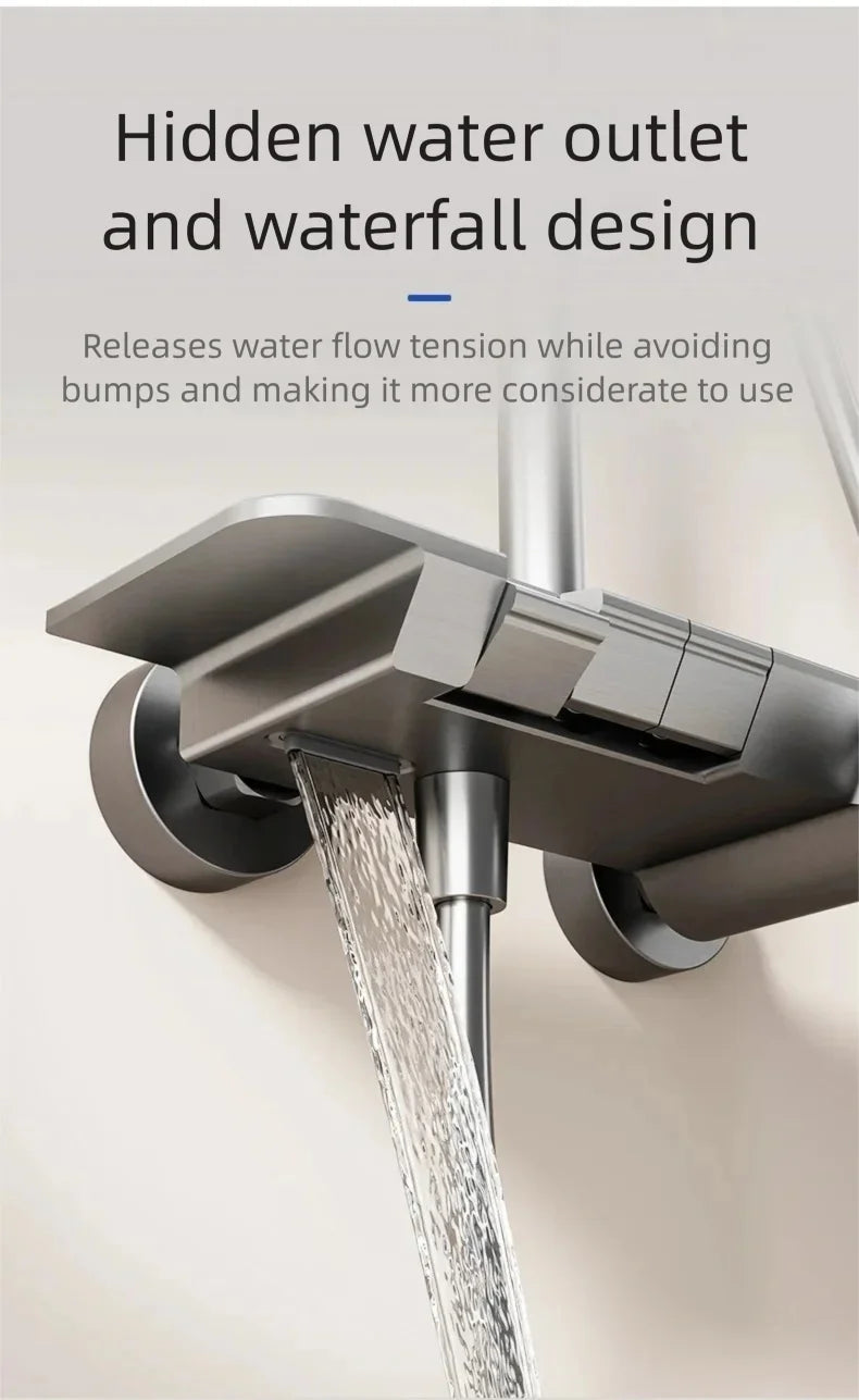 Gun Gray Bathroom Shower System Rainfall Piano Keys
