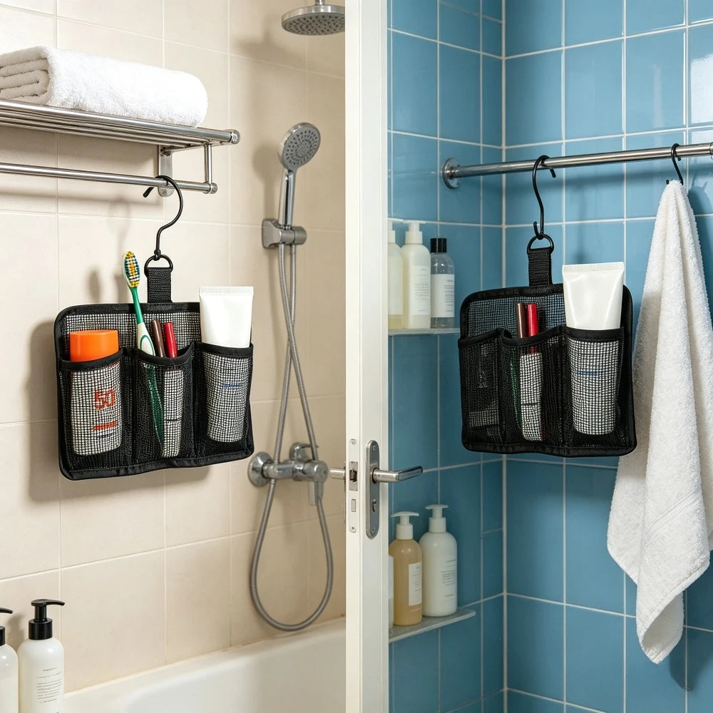 Hanging Shower Caddy Rotatable Hooks Lightweight Mesh Compartment