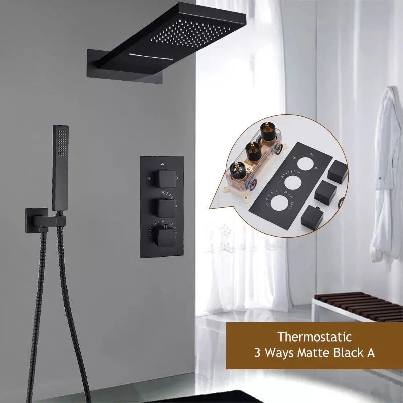 Thermostatic Shower Syste Waterfall Shower Faucet Concealed
