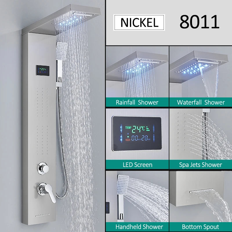 Led Shower Panel Tower System Rain Waterfall Shower